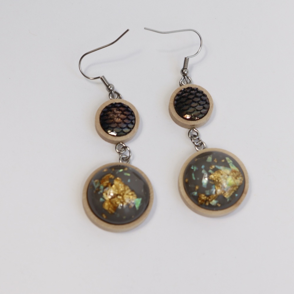 Handmade earrings with wood base
